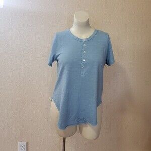 Wilt Asymmetrical Henley Knit Tee Top L Blue New
